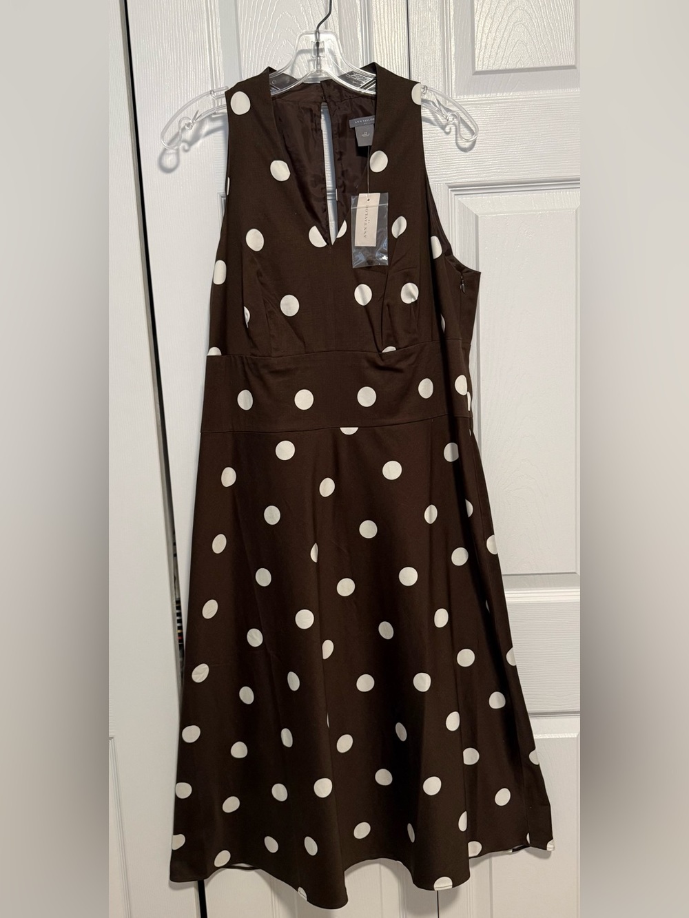 Ann Taylor Brown Midi Dress with White Polka Dots